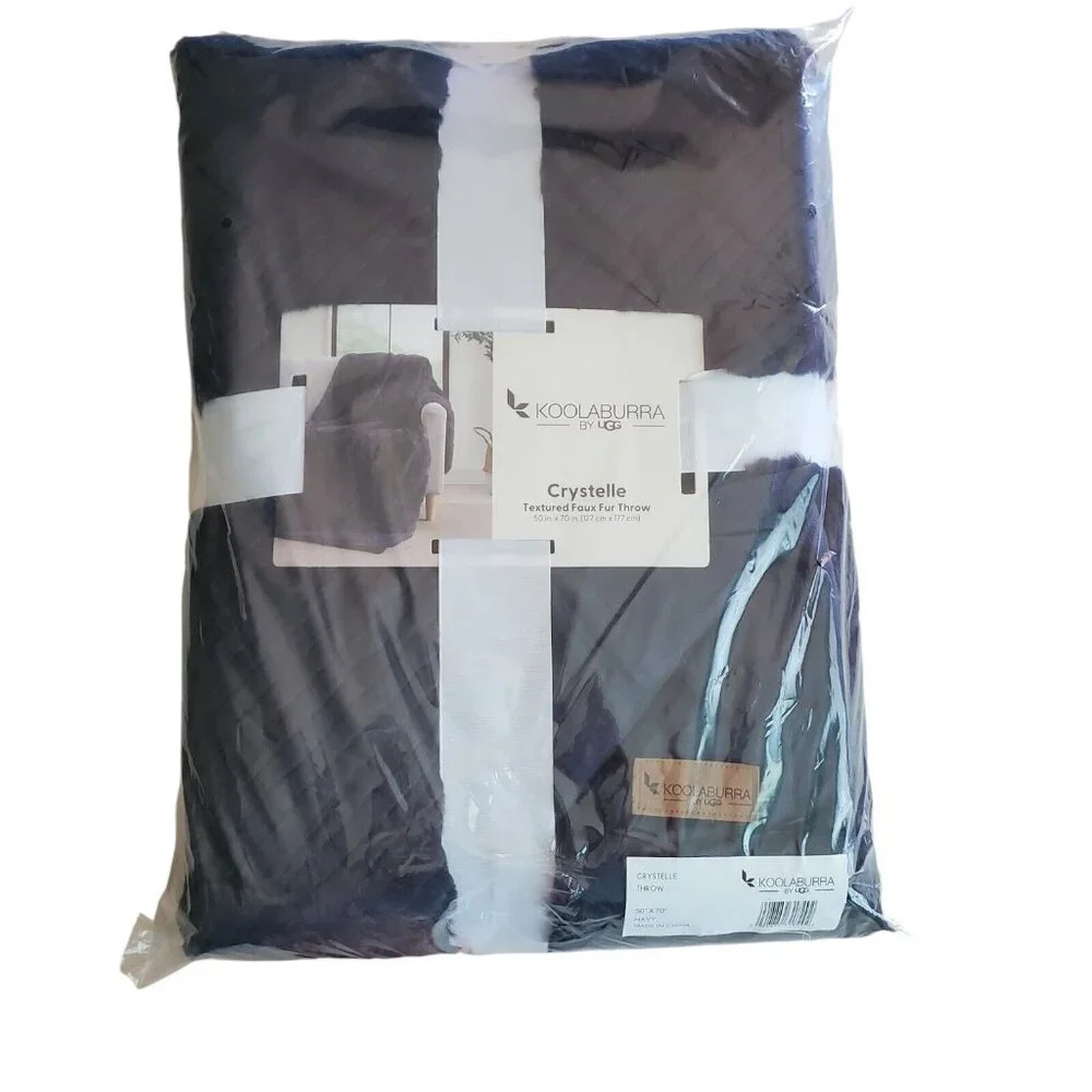 NEW Koolaburra by Ugg Textured Faux Fur Throw Blanket 50 in x 70‎ in  - Navy